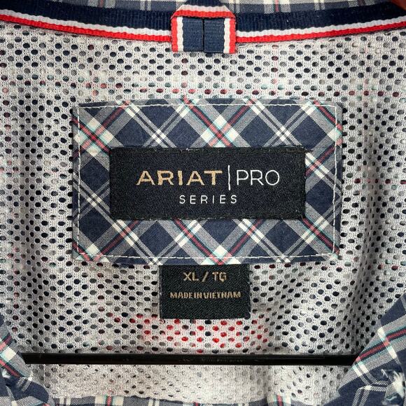 Ariat Pro Series Button Down Shirt Men's XL Blue/Red Plaid SS Western Cowboy - Picture 5 of 11